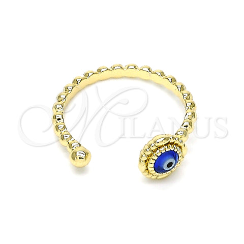 Oro Laminado Elegant Ring, Gold Filled Style Evil Eye Design, Blue Resin Finish, Golden Finish, 01.213.0014 (One size fits all)