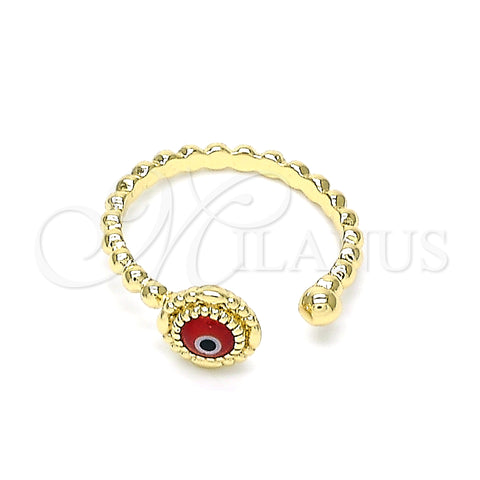 Oro Laminado Elegant Ring, Gold Filled Style Evil Eye Design, Red Resin Finish, Golden Finish, 01.213.0014.1 (One size fits all)