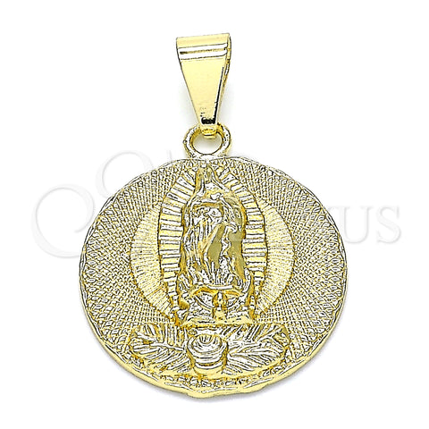 Oro Laminado Religious Pendant, Gold Filled Style Guadalupe Design, Polished, Golden Finish, 05.213.0129