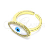 Oro Laminado Multi Stone Ring, Gold Filled Style Evil Eye Design, with Ivory Mother of Pearl and White Micro Pave, Polished, Golden Finish, 01.341.0055 (One size fits all)