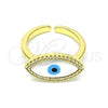Oro Laminado Multi Stone Ring, Gold Filled Style Evil Eye Design, with Ivory Mother of Pearl and White Micro Pave, Polished, Golden Finish, 01.341.0055 (One size fits all)