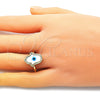 Oro Laminado Multi Stone Ring, Gold Filled Style Hand of God Design, with Ivory Mother of Pearl and White Micro Pave, Polished, Golden Finish, 01.341.0056 (One size fits all)