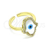 Oro Laminado Multi Stone Ring, Gold Filled Style Hand of God Design, with Ivory Mother of Pearl and White Micro Pave, Polished, Golden Finish, 01.341.0056 (One size fits all)