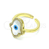 Oro Laminado Multi Stone Ring, Gold Filled Style Hand of God Design, with Ivory Mother of Pearl and White Micro Pave, Polished, Golden Finish, 01.341.0056 (One size fits all)