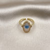 Oro Laminado Multi Stone Ring, Gold Filled Style Hand of God Design, with Ivory Mother of Pearl and White Micro Pave, Polished, Golden Finish, 01.341.0056 (One size fits all)