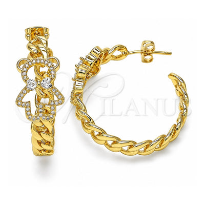 Oro Laminado Stud Earring, Gold Filled Style Teddy Bear Design, with White Cubic Zirconia and White Micro Pave, Polished, Golden Finish, 02.341.0119