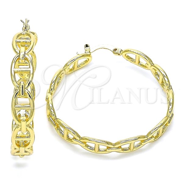 Gold Filled Hoop Earrings — Medium Hoop Puff Mariner Design Polished 02. — main product view — SKU 146092 | Oro Laminado aretes de aro — Medium Hoop Puff Mariner diseño pulido 02. — SKU 146092