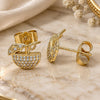 Oro Laminado Stud Earring, Gold Filled Style with White Micro Pave, Polished, Golden Finish, 02.310.0032