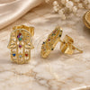Oro Laminado Stud Earring, Gold Filled Style Judaica and Hand of God Design, with Multicolor Micro Pave, Polished, Golden Finish, 02.310.0040