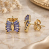 Oro Laminado Stud Earring, Gold Filled Style Baguette Design, with Amethyst Cubic Zirconia, Polished, Golden Finish, 02.310.0043