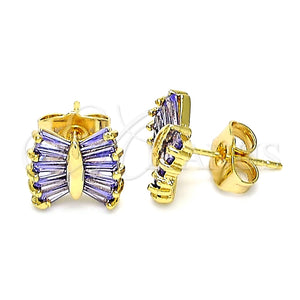 Gold Filled Ring — Stud Earring Baguette Design with Amethyst Cubic Zirconia — main product view — SKU 146108 | Oro Laminado anillo — Stud Earring Baguette diseño with Amethyst Cubic Zirconia — SKU 146108