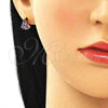 Oro Laminado Stud Earring, Gold Filled Style Teardrop and Baguette Design, with Amethyst Cubic Zirconia, Polished, Golden Finish, 02.310.0045
