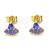 Oro Laminado Stud Earring, Gold Filled Style Teardrop and Baguette Design, with Amethyst Cubic Zirconia, Polished, Golden Finish, 02.310.0045