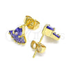 Oro Laminado Stud Earring, Gold Filled Style Teardrop and Baguette Design, with Amethyst Cubic Zirconia, Polished, Golden Finish, 02.310.0045