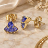 Oro Laminado Stud Earring, Gold Filled Style Teardrop and Baguette Design, with Amethyst Cubic Zirconia, Polished, Golden Finish, 02.310.0045