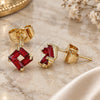 Oro Laminado Stud Earring, Gold Filled Style with Garnet Cubic Zirconia, Polished, Golden Finish, 02.310.0046