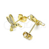 Oro Laminado Stud Earring, Gold Filled Style Bird Design, with White and Black Micro Pave, Polished, Golden Finish, 02.342.0157