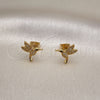 Oro Laminado Stud Earring, Gold Filled Style Bird Design, with White and Black Micro Pave, Polished, Golden Finish, 02.342.0157