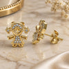 Oro Laminado Stud Earring, Gold Filled Style Little Girl Design, with White Micro Pave, Polished, Golden Finish, 02.342.0158