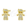 Oro Laminado Stud Earring, Gold Filled Style Little Boy Design, with White Micro Pave, Polished, Golden Finish, 02.342.0159