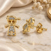 Oro Laminado Stud Earring, Gold Filled Style Little Boy Design, with White Micro Pave, Polished, Golden Finish, 02.342.0159