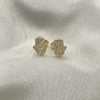 Oro Laminado Stud Earring, Gold Filled Style Hand of God and Evil Eye Design, with White Micro Pave, Polished, Golden Finish, 02.342.0163