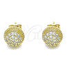 Oro Laminado Stud Earring, Gold Filled Style Ball Design, with White Micro Pave, Polished, Golden Finish, 02.342.0168