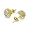 Oro Laminado Stud Earring, Gold Filled Style Ball Design, with White Micro Pave, Polished, Golden Finish, 02.342.0168
