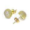 Oro Laminado Stud Earring, Gold Filled Style Ball Design, with White Micro Pave, Polished, Golden Finish, 02.342.0168