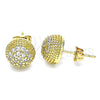 Oro Laminado Stud Earring, Gold Filled Style Ball Design, with White Micro Pave, Polished, Golden Finish, 02.342.0168
