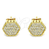 Oro Laminado Stud Earring, Gold Filled Style with White Micro Pave, Polished, Golden Finish, 02.342.0172