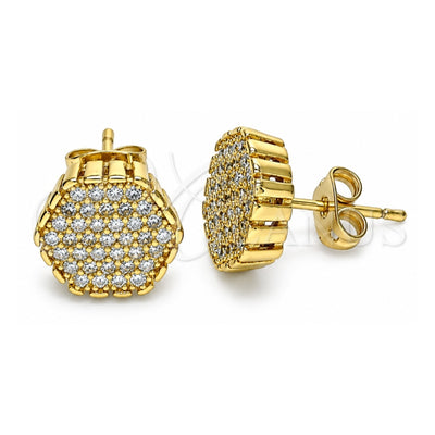 Oro Laminado Stud Earring, Gold Filled Style with White Micro Pave, Polished, Golden Finish, 02.342.0172