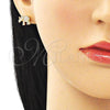 Oro Laminado Stud Earring, Gold Filled Style Elephant Design, with White and Ruby Micro Pave, Polished, Golden Finish, 02.342.0174