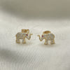 Oro Laminado Stud Earring, Gold Filled Style Elephant Design, with White and Ruby Micro Pave, Polished, Golden Finish, 02.342.0174