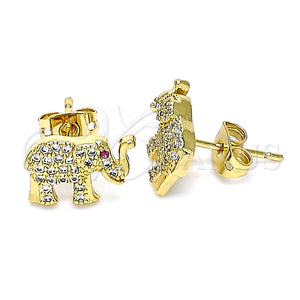 Gold Filled Ring — Stud Earring Elephant Design with White and Ruby — main product view — SKU 146140 | Oro Laminado anillo — Stud Earring Elephant diseño with blanco and Ruby — SKU 146140