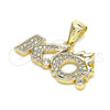 Oro Laminado Fancy Pendant, Gold Filled Style with White Cubic Zirconia and White Micro Pave, Polished, Golden Finish, 05.342.0035