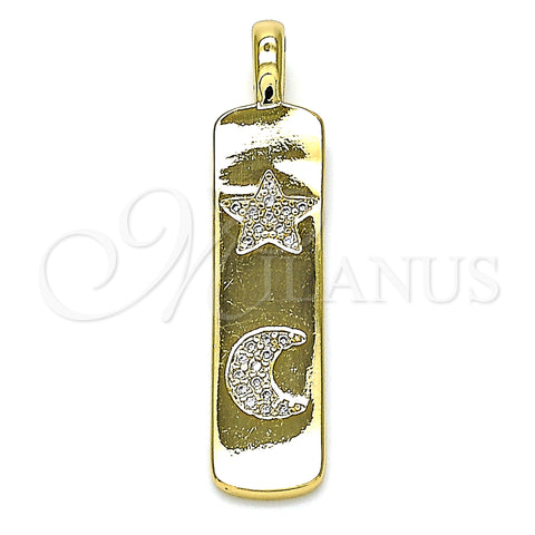 Oro Laminado Fancy Pendant, Gold Filled Style Star and Moon Design, with White Micro Pave, Polished, Golden Finish, 05.342.0040
