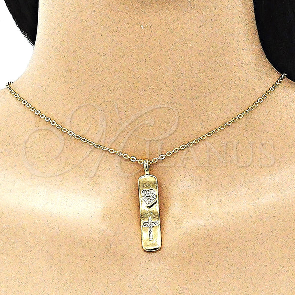 Gold Filled Pendant — Fancy Pendant Heart and Cross Design with White — alternate product view — SKU 146152 | Oro Laminado dije — elegante Pendant corazón and cruz diseño with blanco — SKU 146152