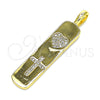 Oro Laminado Fancy Pendant, Gold Filled Style Heart and Cross Design, with White Micro Pave, Polished, Golden Finish, 05.342.0041