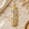 Oro Laminado Fancy Pendant, Gold Filled Style Heart and Cross Design, with White Micro Pave, Polished, Golden Finish, 05.342.0041