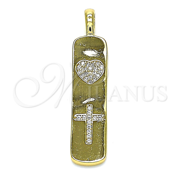 Gold Filled Pendant — Fancy Pendant Heart and Cross Design with White — main product view — SKU 146152 | Oro Laminado dije — elegante Pendant corazón and cruz diseño with blanco — SKU 146152