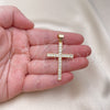 Oro Laminado Religious Pendant, Gold Filled Style Cross Design, with White Cubic Zirconia, Polished, Golden Finish, 05.342.0042