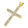 Oro Laminado Religious Pendant, Gold Filled Style Cross Design, with White Cubic Zirconia, Polished, Golden Finish, 05.342.0042