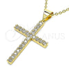 Oro Laminado Religious Pendant, Gold Filled Style Cross Design, with White Cubic Zirconia, Polished, Golden Finish, 05.342.0042