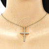 Oro Laminado Religious Pendant, Gold Filled Style Cross Design, with White Cubic Zirconia, Polished, Golden Finish, 05.342.0043