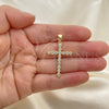 Oro Laminado Religious Pendant, Gold Filled Style Cross Design, with White Cubic Zirconia, Polished, Golden Finish, 05.342.0043