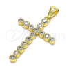 Oro Laminado Religious Pendant, Gold Filled Style Cross Design, with White Cubic Zirconia, Polished, Golden Finish, 05.342.0043