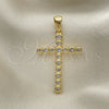 Oro Laminado Religious Pendant, Gold Filled Style Cross Design, with White Cubic Zirconia, Polished, Golden Finish, 05.342.0043