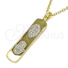 Oro Laminado Fancy Pendant, Gold Filled Style Evil Eye and Hand of God Design, with White Micro Pave, Polished, Golden Finish, 05.342.0045