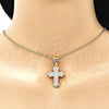 Oro Laminado Religious Pendant, Gold Filled Style Cross Design, with White Micro Pave, Polished, Golden Finish, 05.342.0049